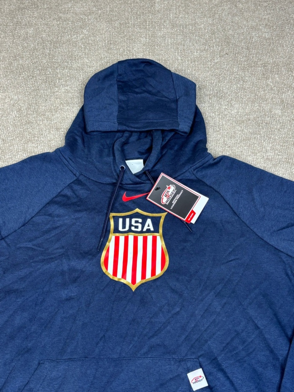 NWT NIKE USA Hockey Women’s Large Blue Hoodie Sweatshirt Pullover Olympics